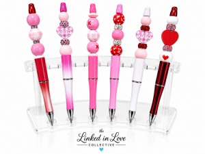 Handcrafted beaded ink pens with silicone beads and themed focal bead designs.